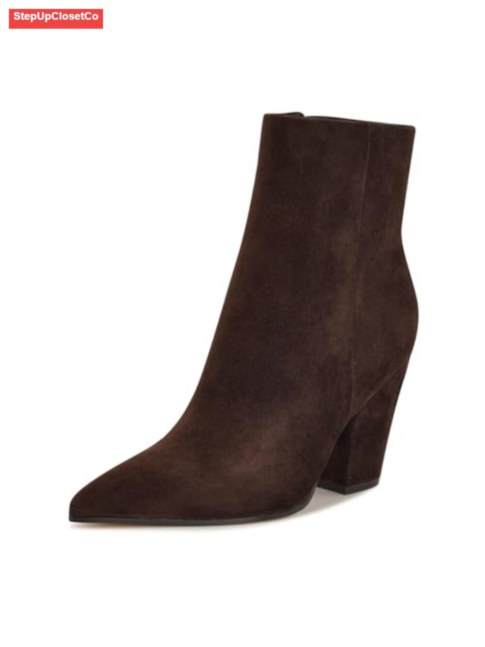 Nine West Suede Pointy Toe Block Heel Booties Mid-Calf Zip